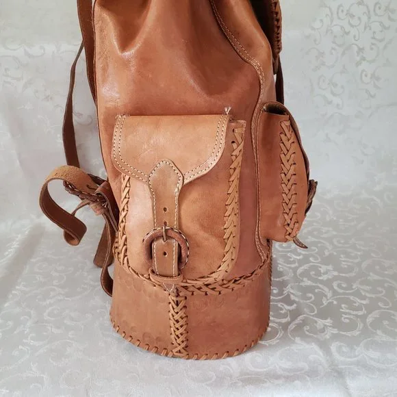 Large Genuine Leather Hand Tooled Backpack.  Handmade. Quality Craftsmanship - Picture 10 of 13
